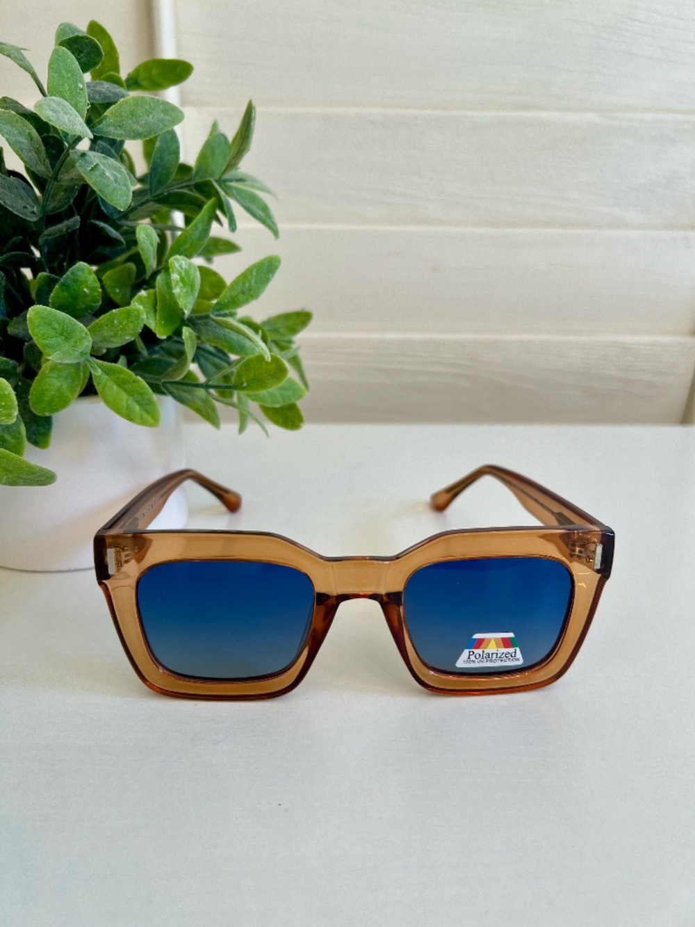 Ryan Simkhai Transparent Brown Blue Lens Sunglasses